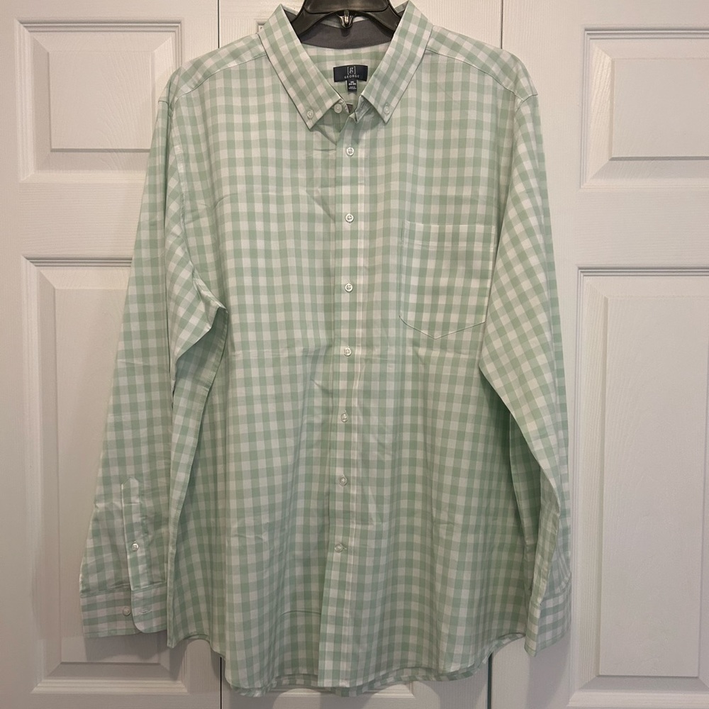 BNWT Men’s Size 3XL Long Sleeve Button Down Green Gingham Shirt - Picture 1 of 5